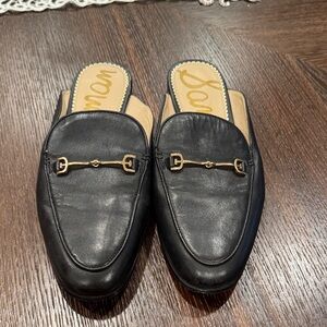 Sam Edelman Black Leather Slip-On Loafers with Gold Accents